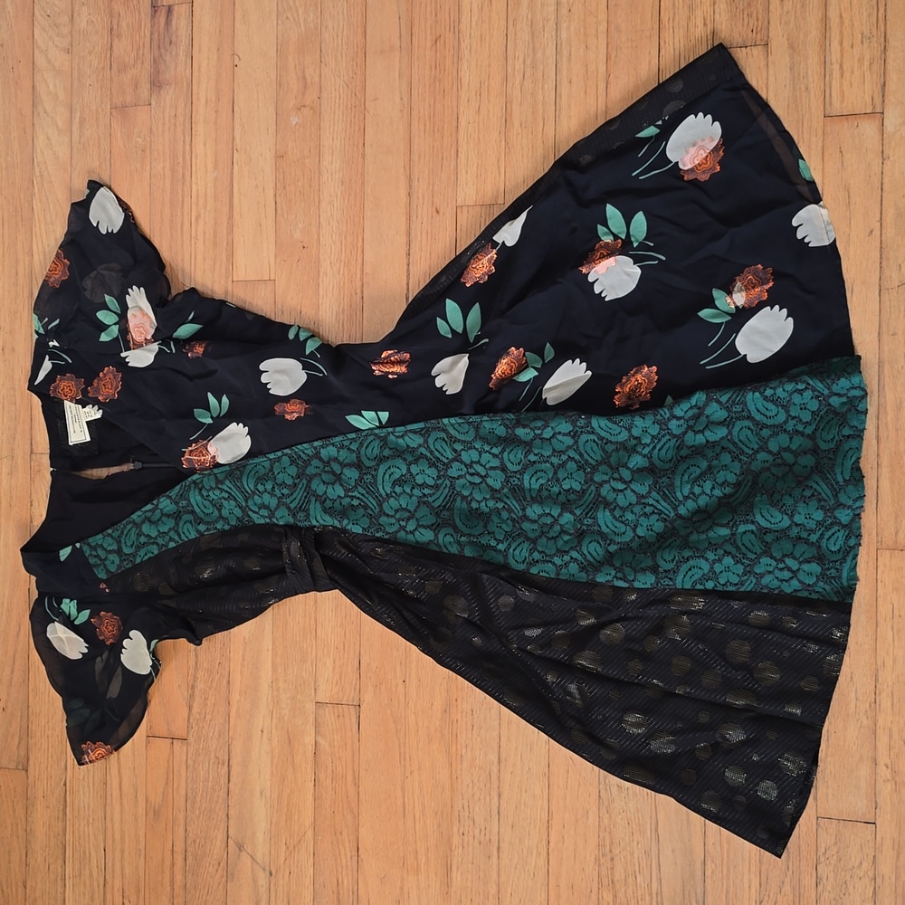 Anthropologie Ciao Bella Dress Moulinette Soeurs Boho Green Black 0 Petite